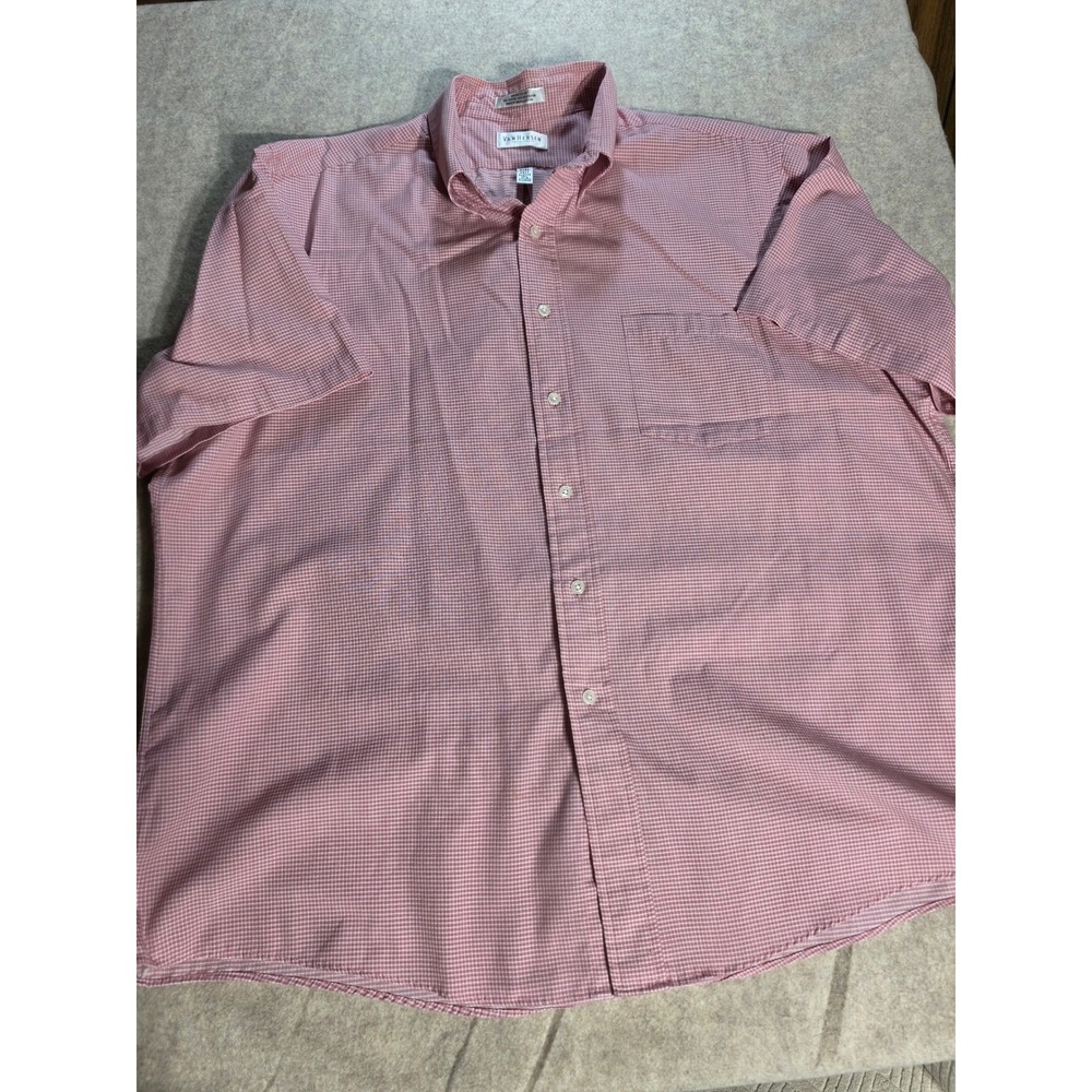 Van Heusen Mens XL Red White Gingham Broadcloth Short Sleeve Button‎ Down Shirt